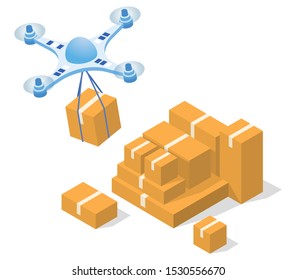 Drone delivery illustration. Include drone and boxes. 