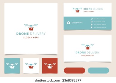Drone delivery logo design with editable slogan. Branding book and business card template.