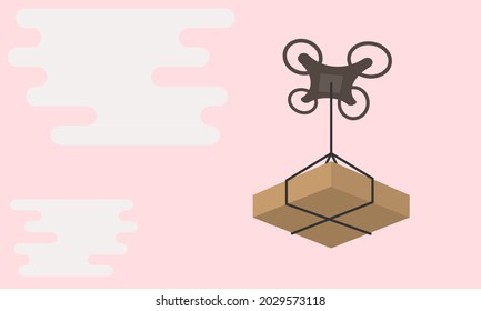 Drone delivery new normal food and thing sending, new technology safe time and cost, vector illustrator fly drone with cloud