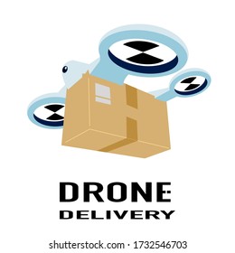 Drone delivery  with a  package box flying on white background. Vector.