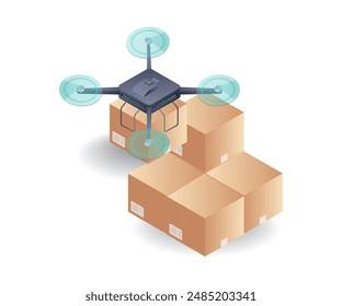 Drone Delivery for Package Shipping isometric illustration