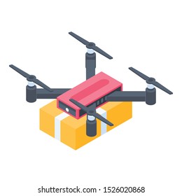 Drone delivery parcel icon. Isometric of drone delivery parcel vector icon for web design isolated on white background