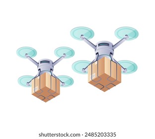 Entrega del dron para la ilustración isométrica del envío del paquete