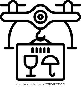 Drone delivery of parcel thin line icon. Modern vector illustration of logistic innovation.