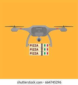Drone delivery of pizza, parcel, gift or help.Delivery by air, new delivery technologies in any weather