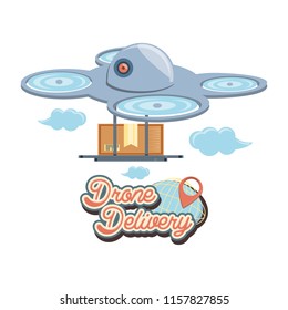 drone delivery service with box icon vector ilustration