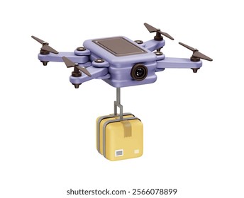 Drone delivery service with delivery box icon 3d render