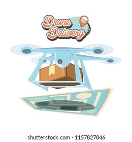 drone delivery service with paper map icon vector ilustration