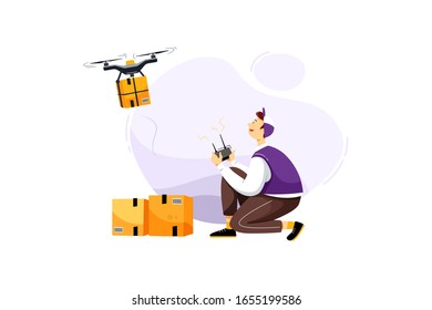 Ilustración del vector del servicio de entrega de drones