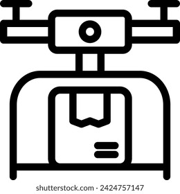 Drone delivery delivery services icon with black outline style. delivery, drone, technology, service, box, shipping, transport. Vector Illustration