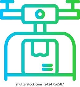 Drone delivery delivery services icon with blue and green gradient outline style. delivery, drone, technology, service, box, shipping, transport. Vector Illustration