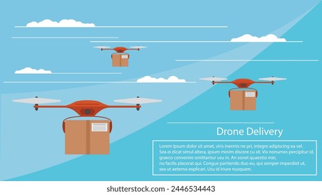 Drone Delivery Services with Parcel in the Sky. Modern technology and post vector art