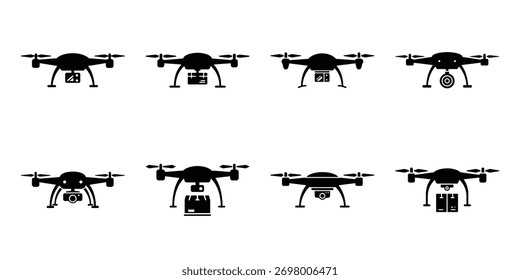 conjunto de ícone de silhueta de entrega de drone