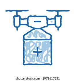 drone delivery sketch icon vector. Hand drawn blue doodle line art drone delivery sign. isolated symbol illustration