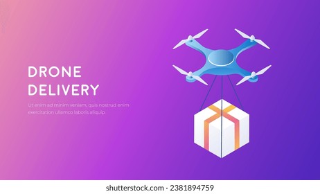 Drone delivery technology concept. Drone with a package future illustration. Quadcopter delivering an order isometry.