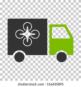 Drone Delivery Van EPS vector pictograph. Illustration style is flat iconic bicolor eco green and gray symbol on chess transparent background.