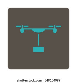 Drone Delivery vector icon. Style is flat rounded square button, cyan and grey colors, white background.