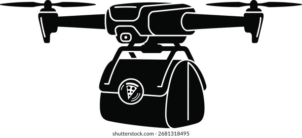 Ilustración vectorial de entrega de drones con una bolsa de pizza para el concepto de transporte y entrega de comida rápida