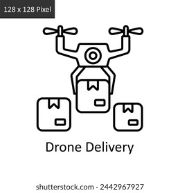 Ilustración de diseño de icono de contorno vectorial de entrega de drones. Símbolo de entrega de logística sobre fondo blanco EPS 10 Archivo