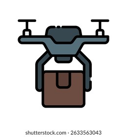Drone Delivery Vector for Smart Logistics and Air Transport. Flying robot icon, package shipping tech, future courier concept