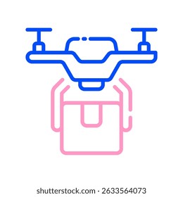 Drone Delivery Vector for Smart Logistics and Air Transport. Flying robot icon, package shipping tech, future courier concept