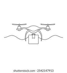 
Drone Delivery Vehicle Air Transport isolated continuous line art flat vector illustration on white background.