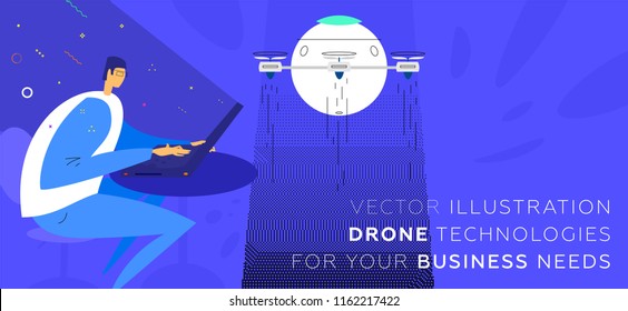 Drone developer. Concept modern technologies, artificial intelligence and machine learning illustration for business presentation design. Eps10 vector