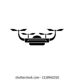 Drone devliery black icon concept. Drone devliery flat  vector symbol, sign, illustration.