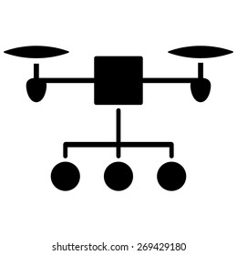 Drone distribution diagram. Black vector icon on a white background.