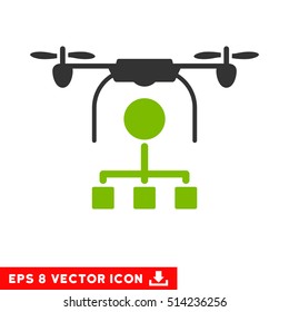Drone Distribution EPS vector pictograph. Illustration style is flat iconic bicolor eco green and gray symbol on white background.