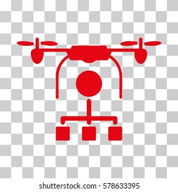 Drone Distribution icon. Vector illustration style is flat iconic symbol, red color, transparent background. Designed for web and software interfaces.