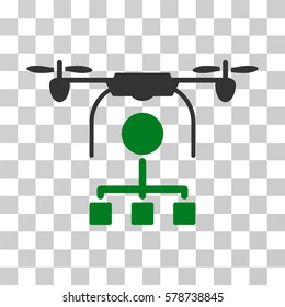 Drone Distribution icon. Vector illustration style is flat iconic bicolor symbol, green and gray colors, transparent background. Designed for web and software interfaces.
