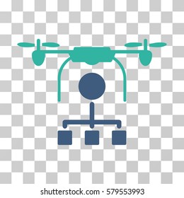 Drone Distribution icon. Vector illustration style is flat iconic bicolor symbol, cobalt and cyan colors, transparent background. Designed for web and software interfaces.