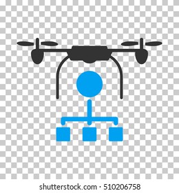 Drone Distribution rounded icon. Vector pictogram style is a flat bicolor symbol, blue and gray colors, chess transparent background.
