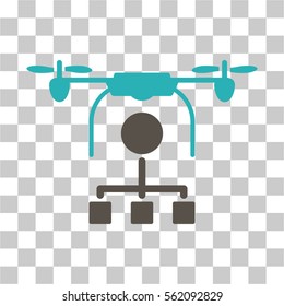 Drone Distribution vector pictogram. Illustration style is flat iconic bicolor grey and cyan symbol on a transparent background.
