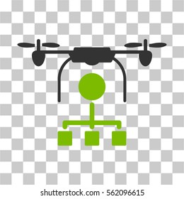 Drone Distribution vector pictogram. Illustration style is flat iconic bicolor eco green and gray symbol on a transparent background.
