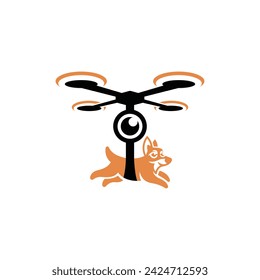 Drone con el logotipo del animal del perro. plantilla de diseño del logotipo del perro volador