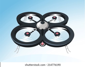 Drone Drones Flying above view, vector illustration cartoon.