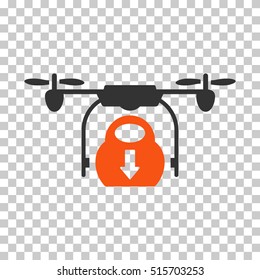 Drone Drop Cargo EPS vector pictogram. Illustration style is flat iconic bicolor orange and gray symbol.
