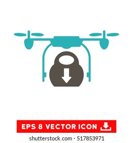 Drone Drop Cargo EPS vector pictogram. Illustration style is flat iconic bicolor grey and cyan symbol on white background.