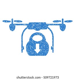 Drone Drop Cargo grainy textured icon for overlay watermark stamps. Flat symbol with unclean texture. Dotted vector cobalt ink rubber seal stamp with grunge design on a white background.