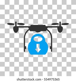 Drone Drop Cargo vector pictograph. Illustration style is flat iconic bicolor blue and gray symbol on a transparent background.