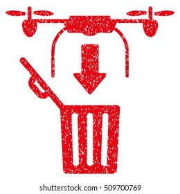 Drone Drop Trash grainy textured icon for overlay watermark stamps. Flat symbol with unclean texture. Dotted vector red ink rubber seal stamp with grunge design on a white background.