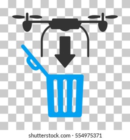 Drone Drop Trash vector icon. Illustration style is flat iconic bicolor blue and gray symbol on a transparent background.