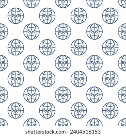 Drone and Earth Globe vector concept seamless pattern in outline style