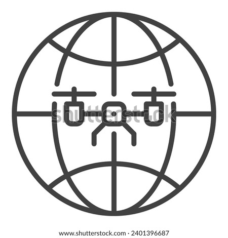 Drone and Earth Globe vector concept icon or symbol in outline style