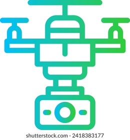 Icono de ingeniería de drones con estilo de contorno de gradiente azul y verde. drone, aerial, innovación, tecnología, vuelo, avión, cámara. Ilustración vectorial