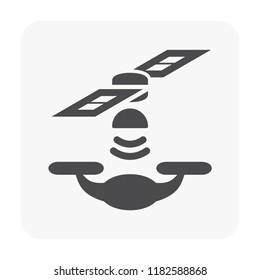 Drone and equipment icon on white.