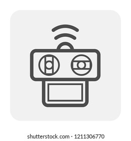 Drone and equipment icon on white.