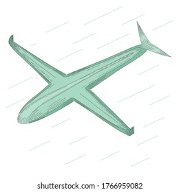 Drone with Fixed Wings Flying Fast. Isolated Drone Highly Used by Military Purpose and Reconnaissance. Hand Drawn Vector Illustration.